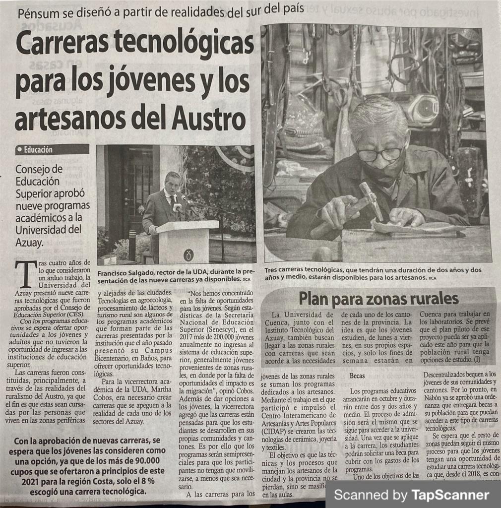 Carreras tecnológicas para los jóvenes y los artesanos del Austro