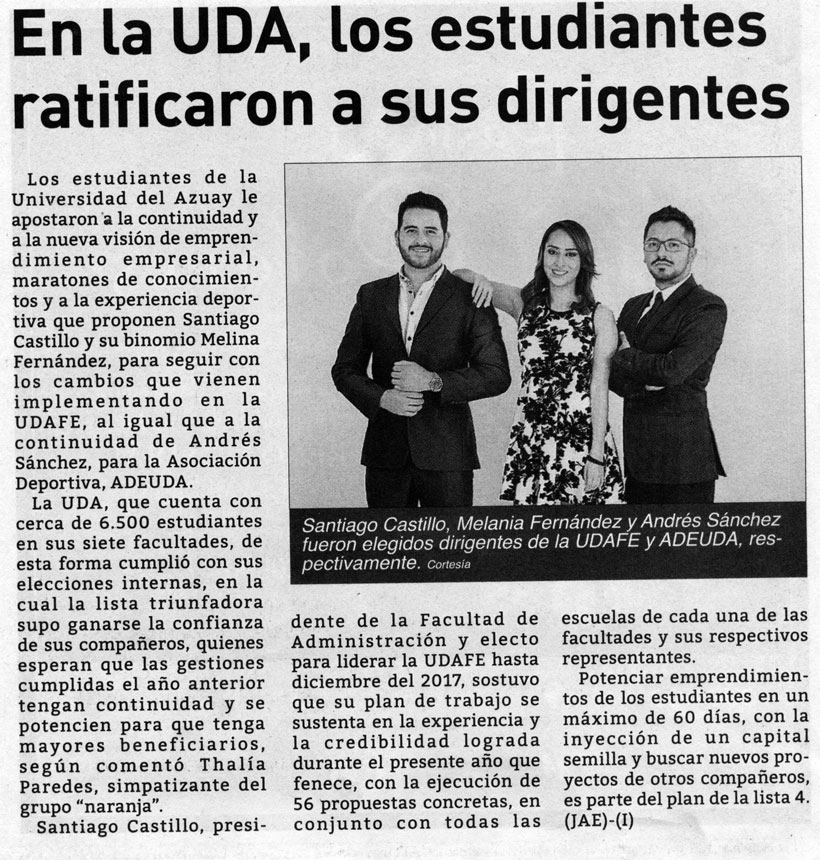 En la UDA, los estudiantes ratificaron a sus dirigentes