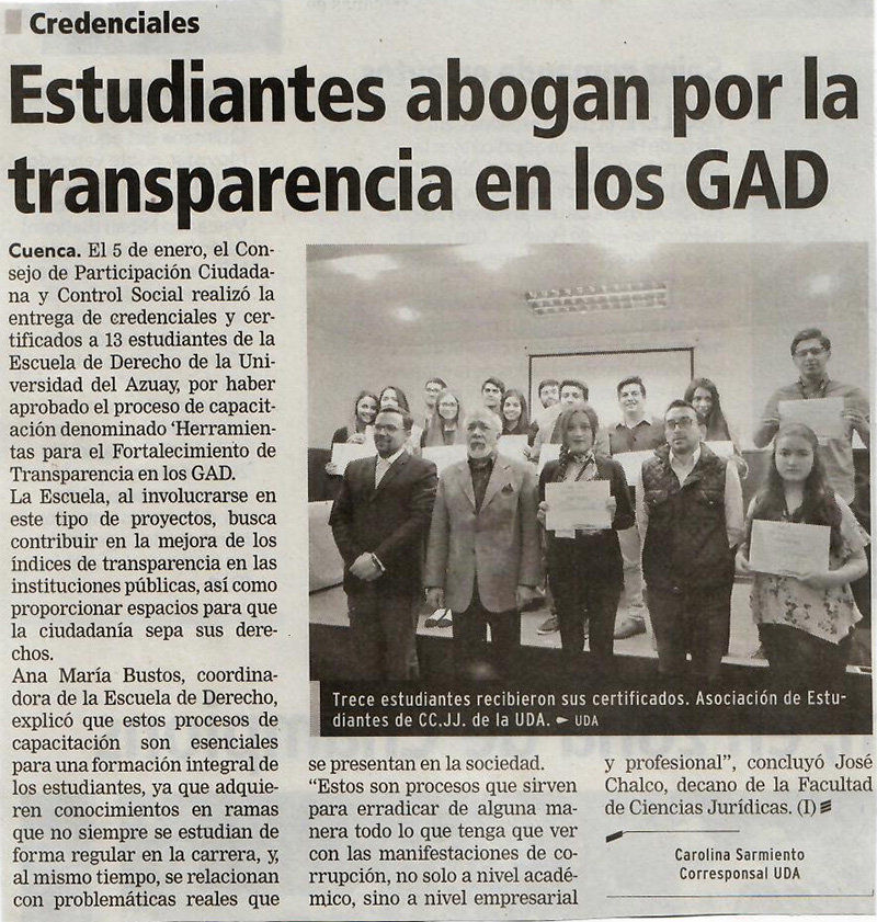 Estudiantes abogan por la transparencia en los GAD