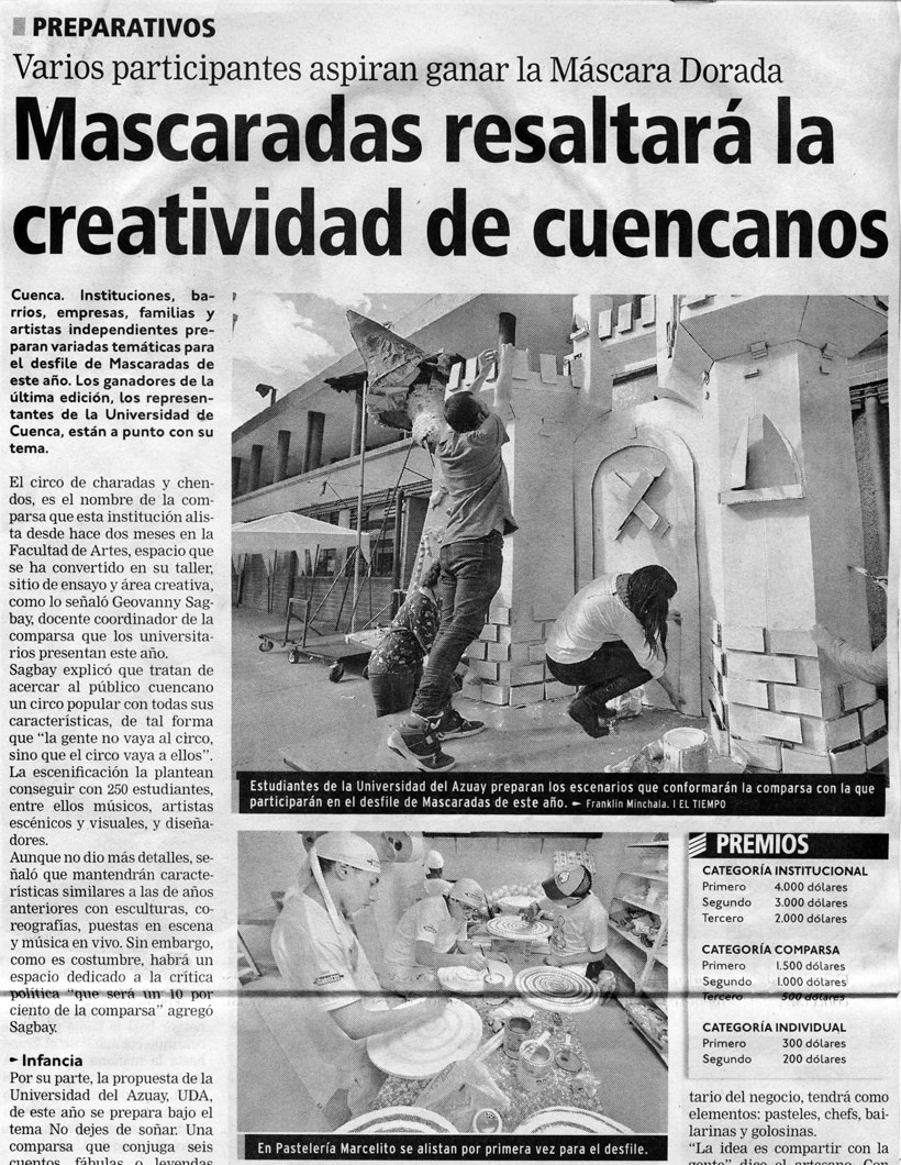 Mascaradas resaltará la creatividad de cuencanos