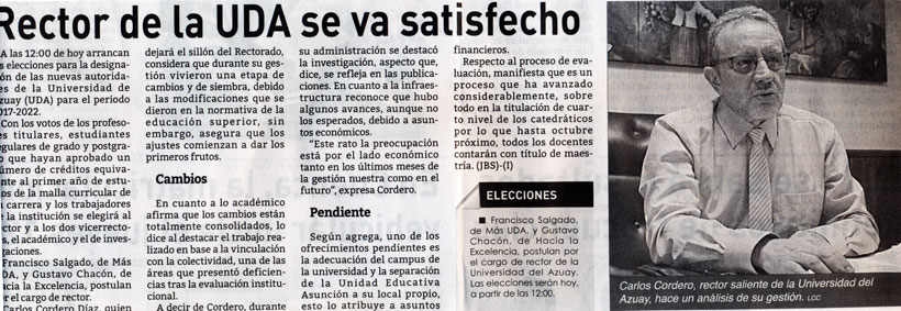 Rector de la UDA se va satisfecho