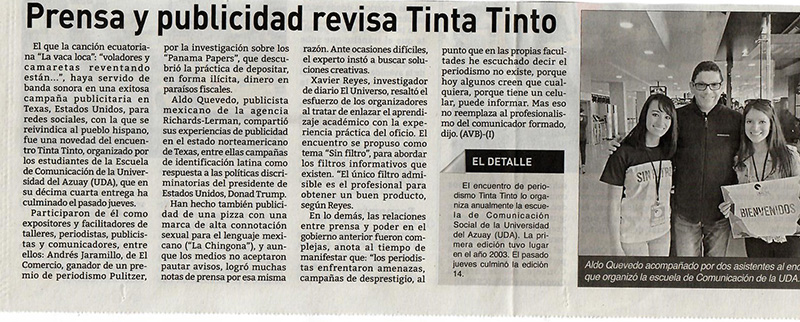 Prensa y Publicidad revisa Tinta Tinto