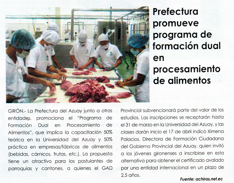 Prefectura promueve programa de formación dual en procesamiento de alimentos