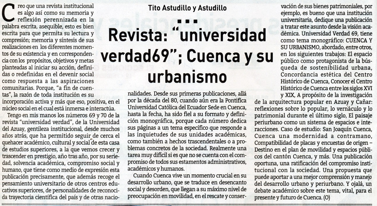 Revista: "universidad verdad69"  Cuenca y su urbanismo