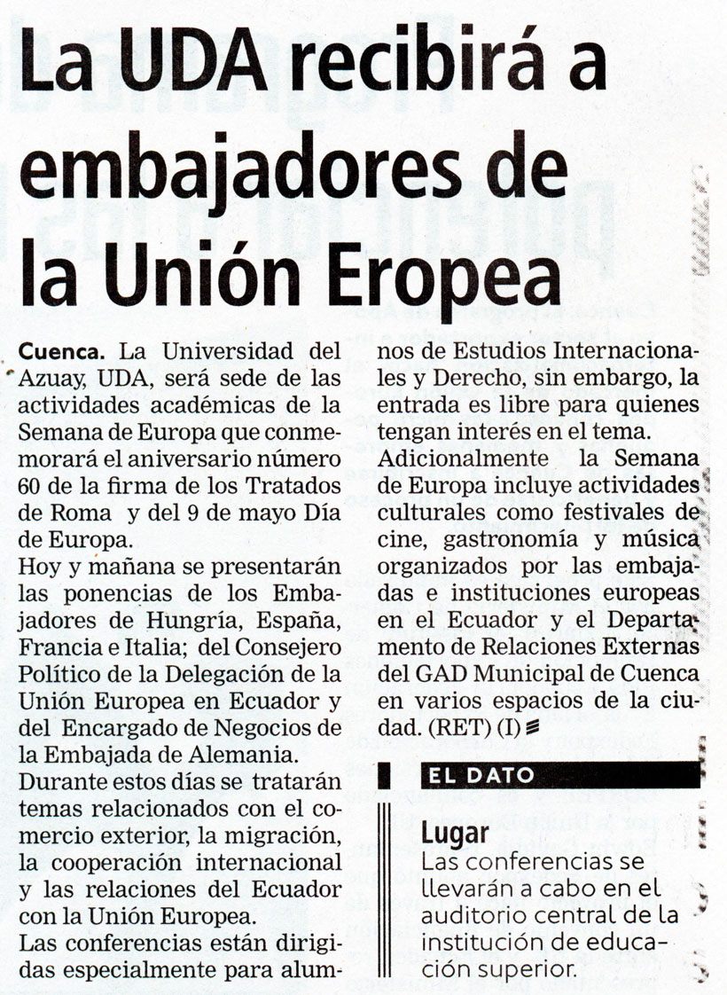 La UDA recibirá embajadores de Unión Europea 
