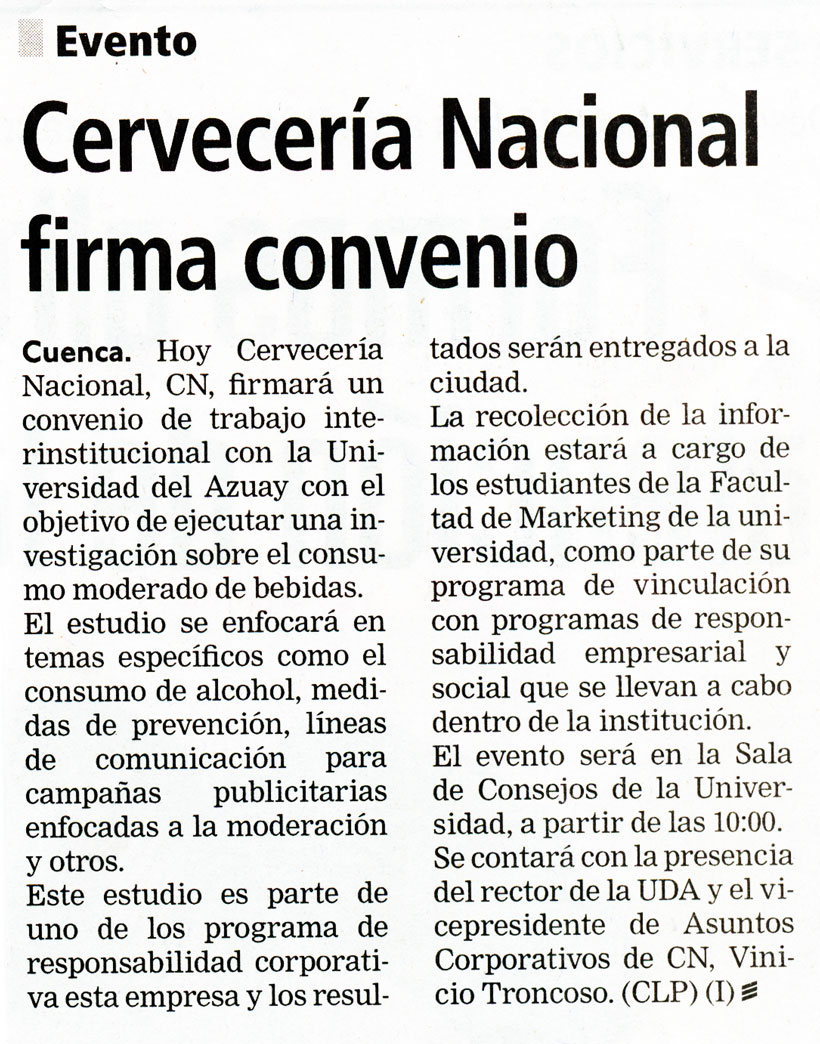 Cervecería Nacional firma convenio