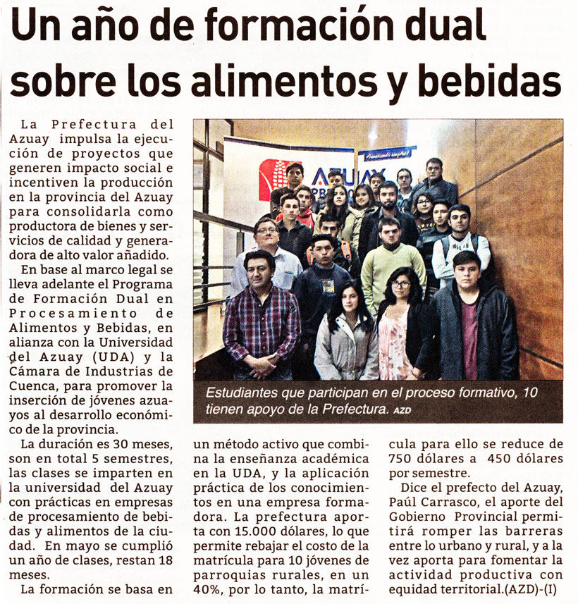 Un año de formación dual sobre los alimentos y bebidas