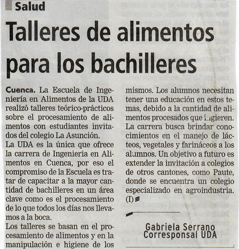 Talleres de alimentos para los bachilleres