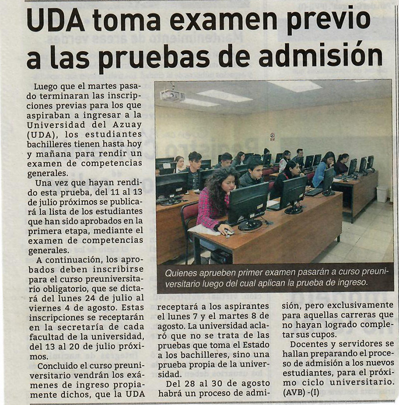 UDA toma examen previo a las pruebas de admisión 