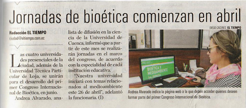 Jornadas de bioética comienzan en abril