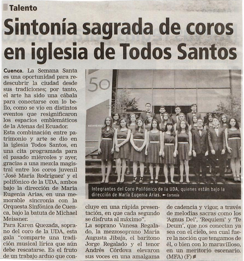 Sintonía sagrada de coros en iglesia de Todos Santos