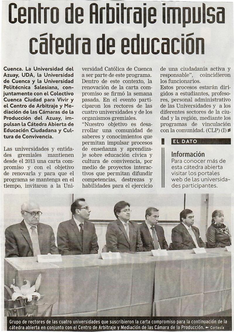 Centro de Arbitraje impulsa cátedra de educación