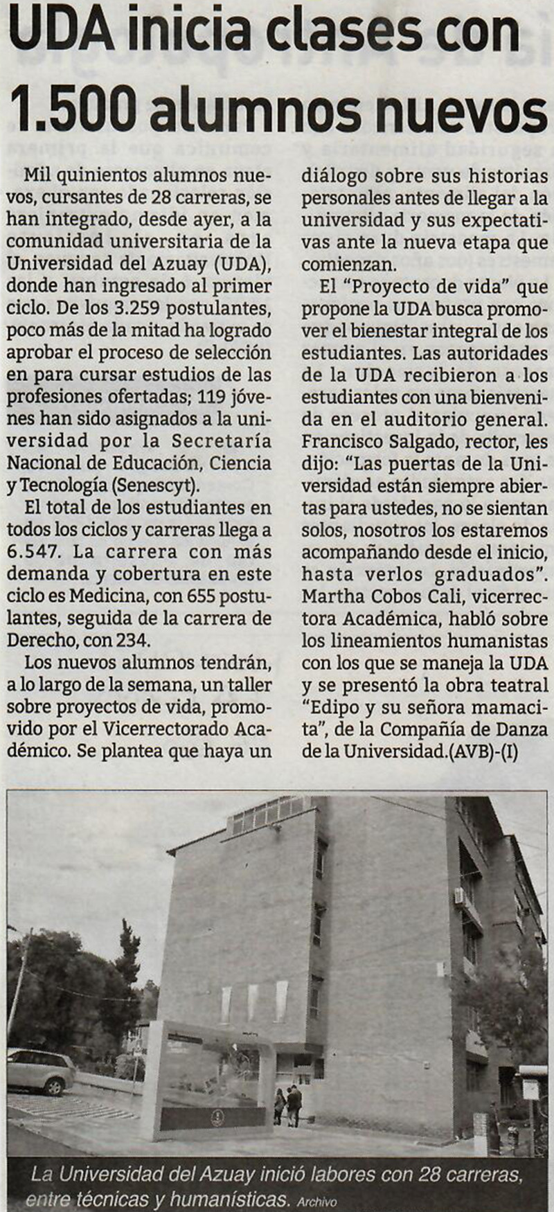 UDA inicia clases con 1500 alumnos nuevos