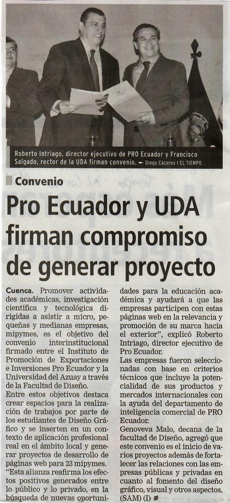 Pro Ecuador y UDA firman compromiso de generar proyecto