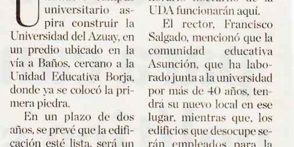 La Universidad del Azuay construirá un nuevo campus en un predio vía a Baños