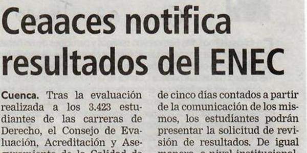 Ceaaces notifica resultados del ENEC