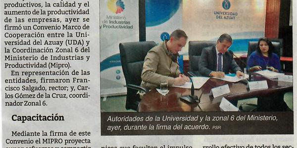 Convenio entre Mipro y UDA para potenciar la producción