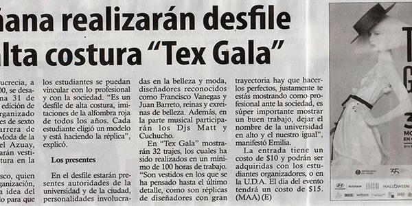 Mañana realizarán desfile de alta costura "Tex Gala" 