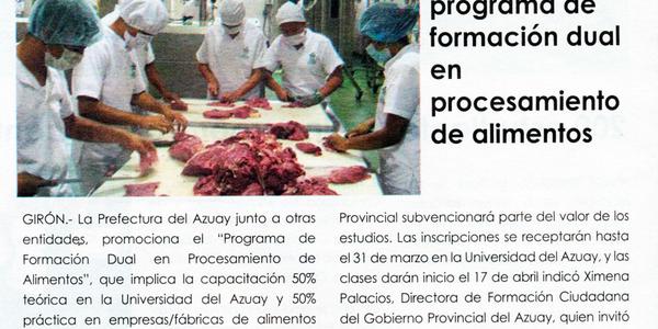 Prefectura promueve programa de formación dual en procesamiento de alimentos