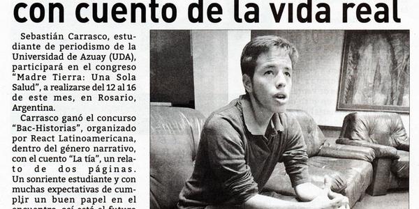 Sebastián Carrasco gana con cuento de la vida real