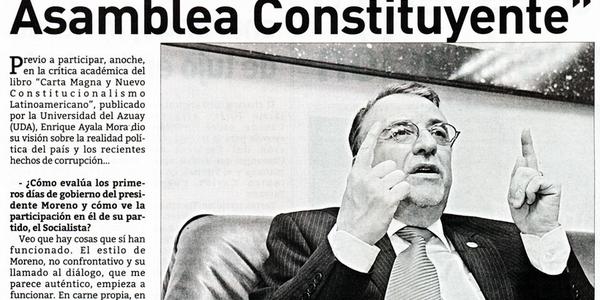 Enrique Ayala Mora: “El Ecuador debe ir a una Asamblea Constituyente”