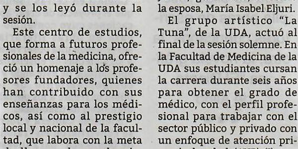 Facultad de Medicina de UDA festeja sus 15 años