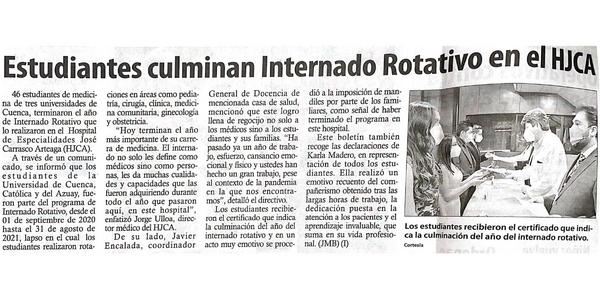 Estudiantes culminan Internado Rotativo en el HJCA