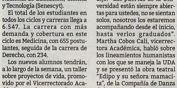 UDA inicia clases con 1500 alumnos nuevos